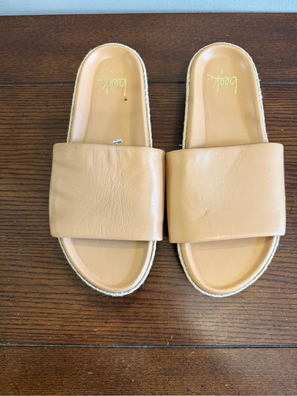 Beek Women’s Slide Sandals in Nude Leather with Espadrille Platform